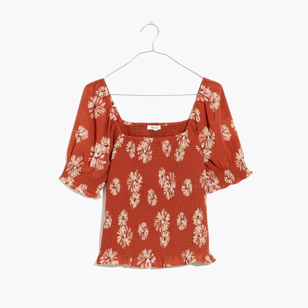 Madewell Georgette Lucie Puff-Sleeve Smocked Bodice Top in Moody
Blooms